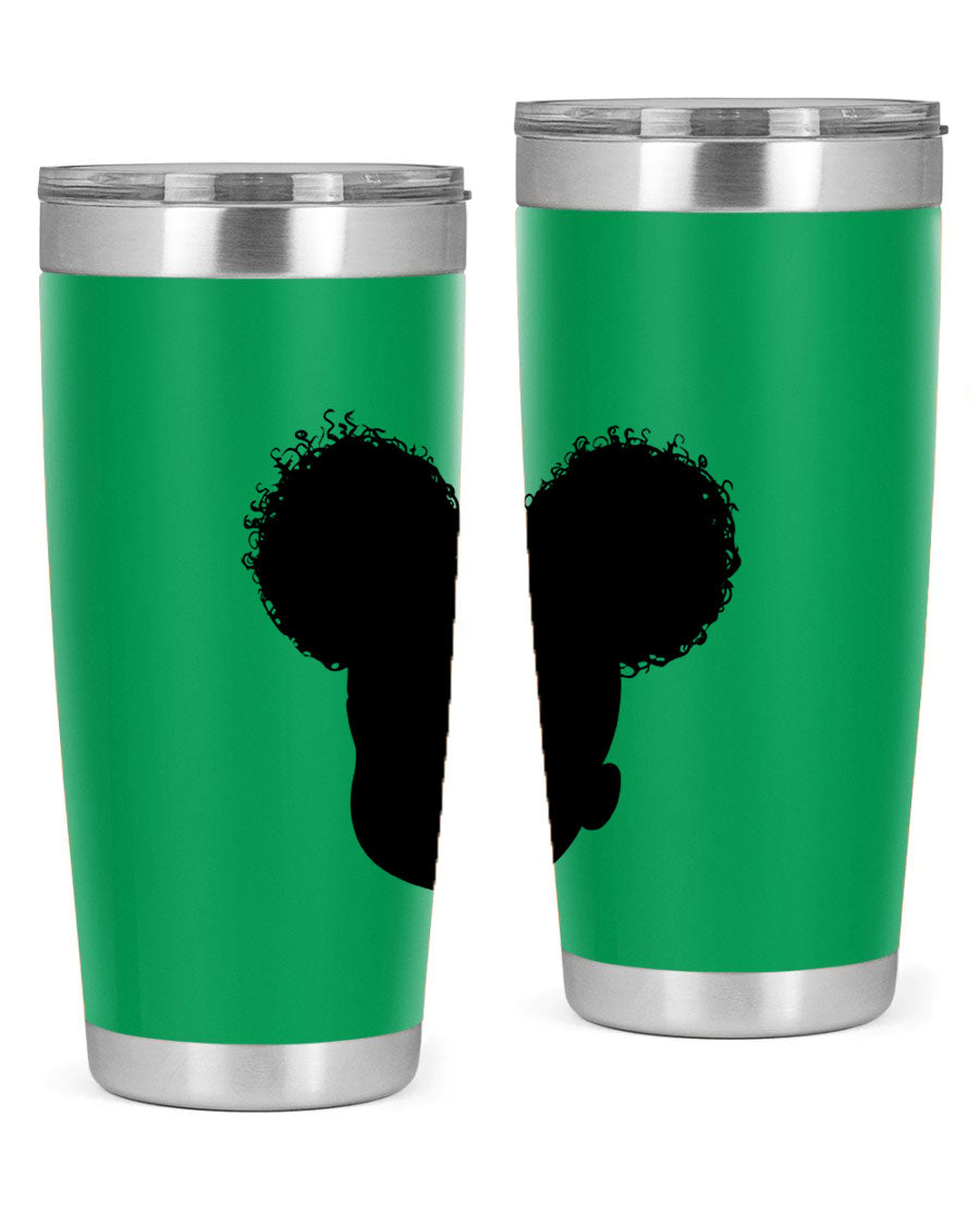 Black Girl Style 20oz Tumbler made of stainless steel with a stylish design, perfect for keeping drinks hot or cold.