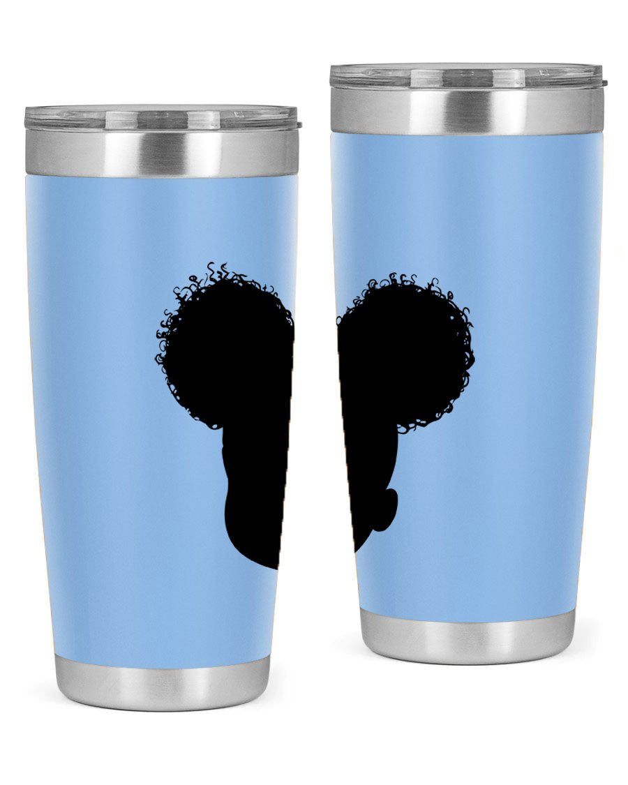 Black Girl Style 20oz Tumbler made of stainless steel with a stylish design, perfect for keeping drinks hot or cold.