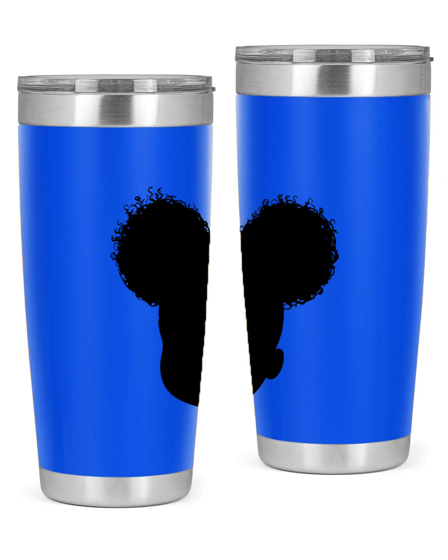 Black Girl Style 20oz Tumbler made of stainless steel with a stylish design, perfect for keeping drinks hot or cold.