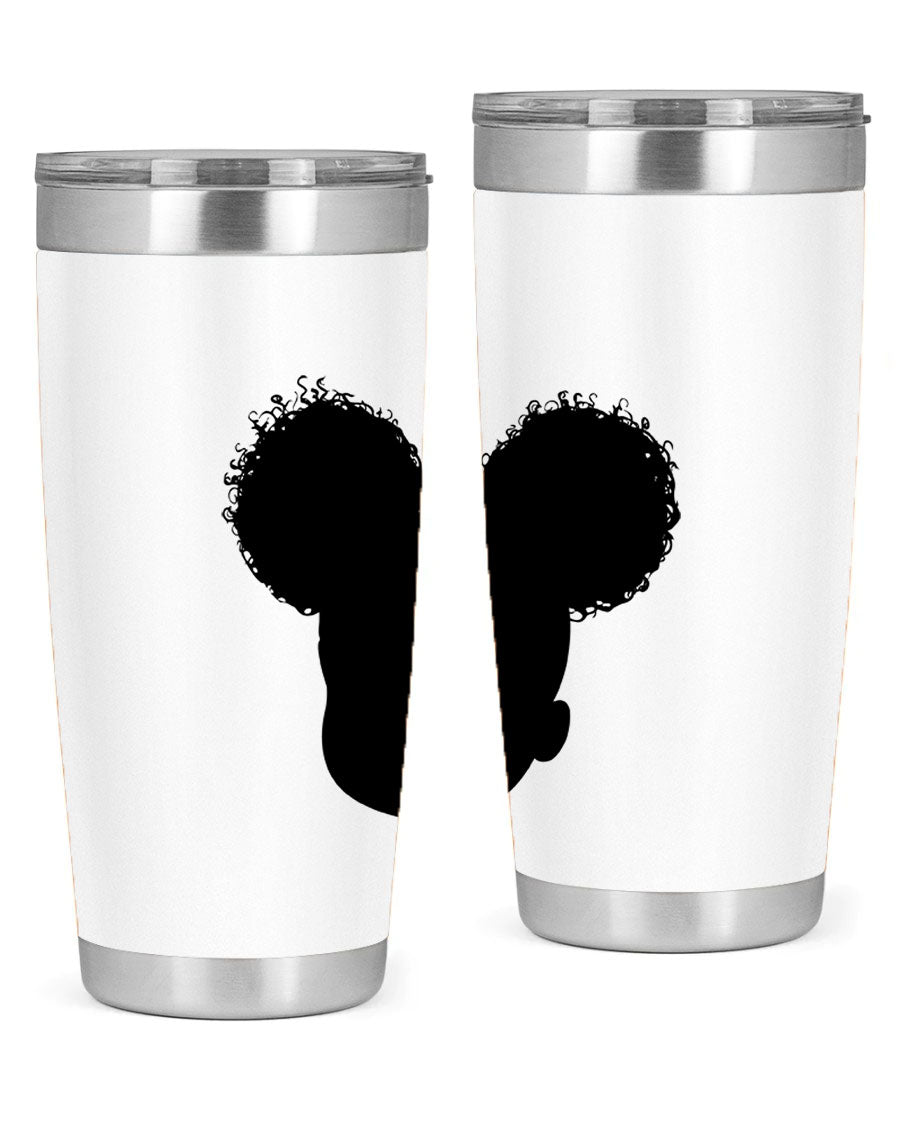 Black Girl Style 20oz Tumbler made of stainless steel with a stylish design, perfect for keeping drinks hot or cold.