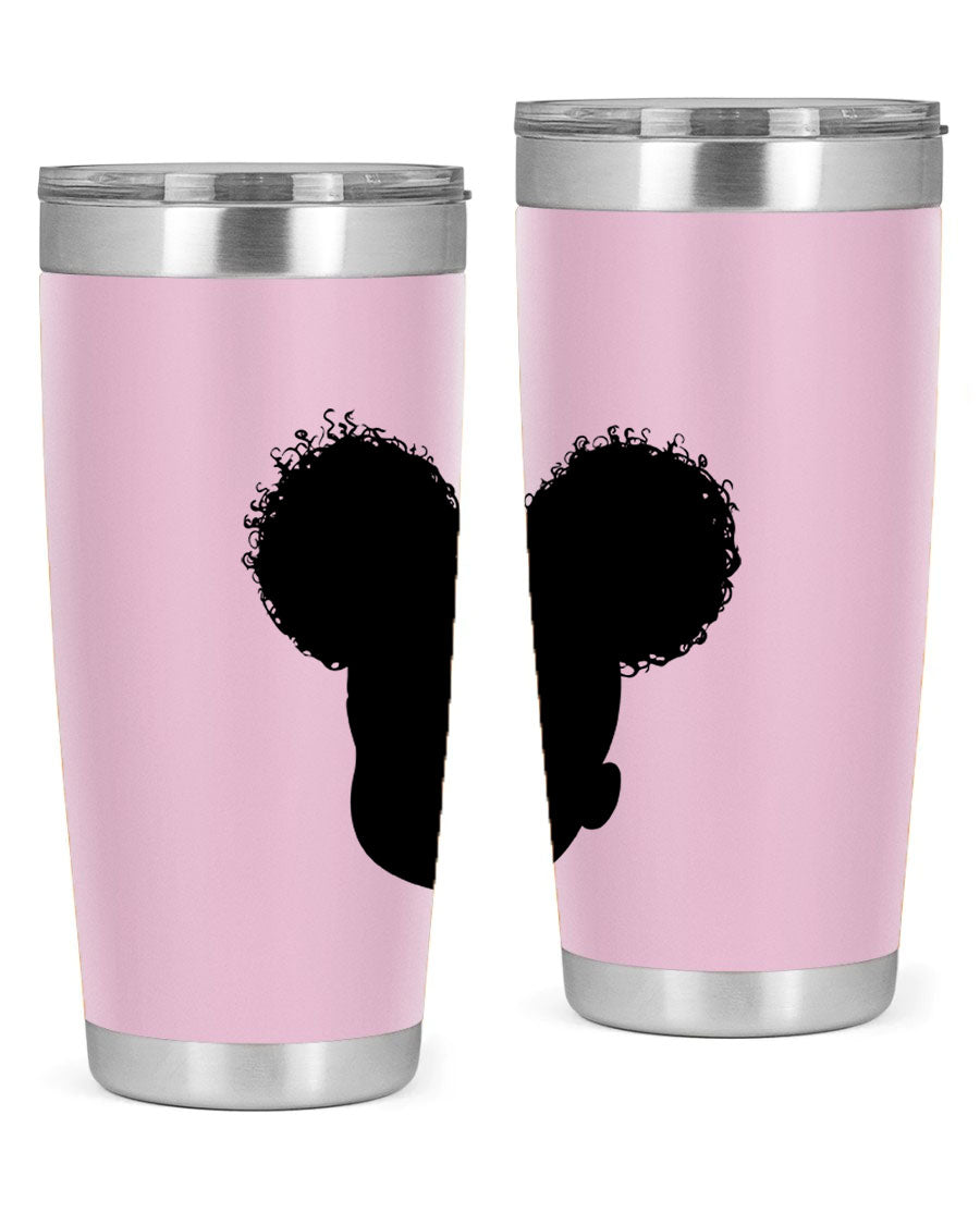 Black Girl Style 20oz Tumbler made of stainless steel with a stylish design, perfect for keeping drinks hot or cold.