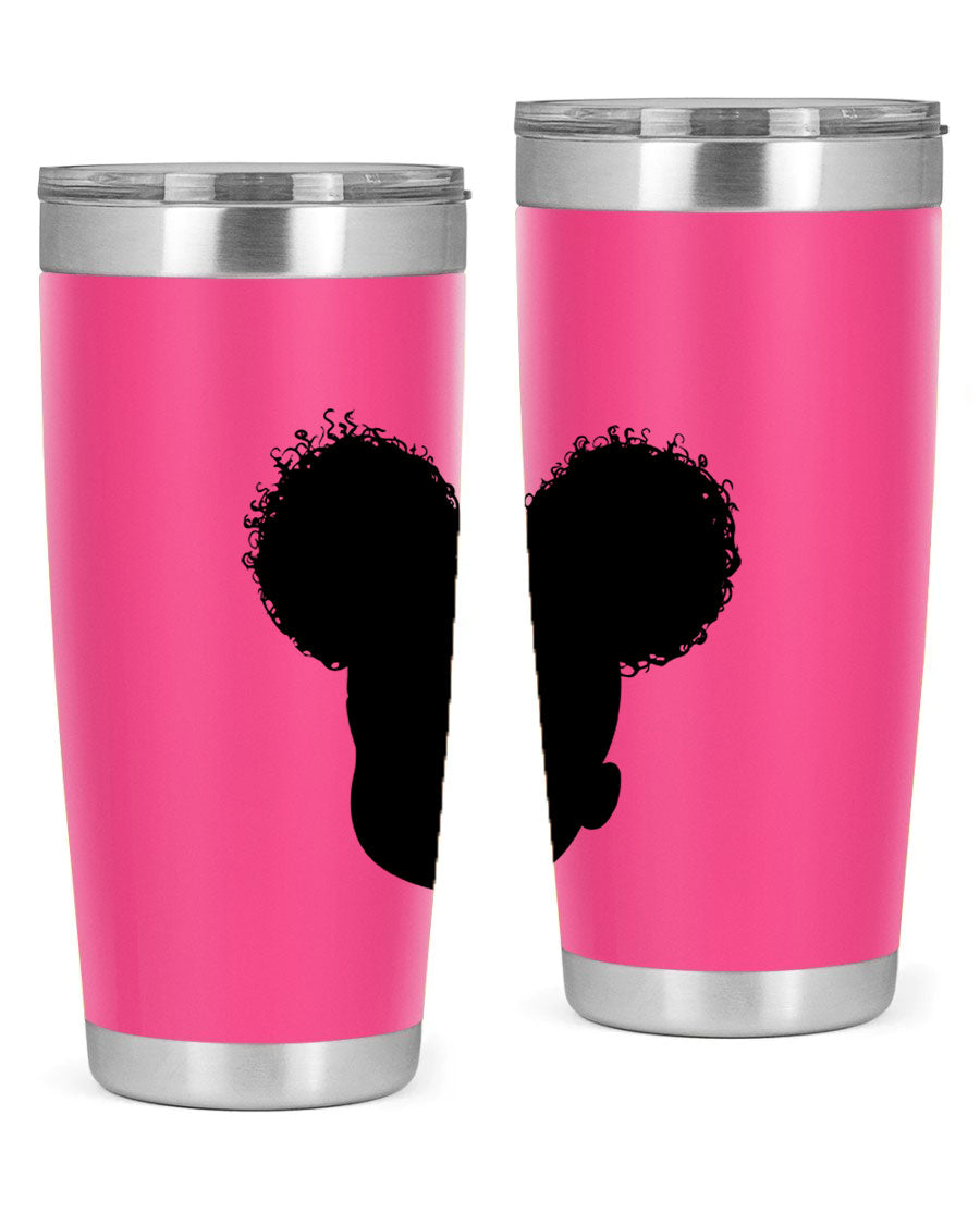 Black Girl Style 20oz Tumbler made of stainless steel with a stylish design, perfect for keeping drinks hot or cold.