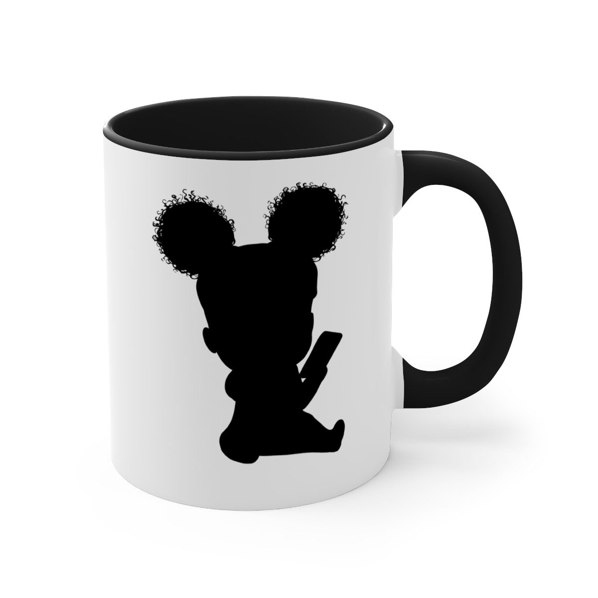 Black girl style 5# Mug featuring a glossy finish, colored handle, and interior, available in multiple colors and sizes.