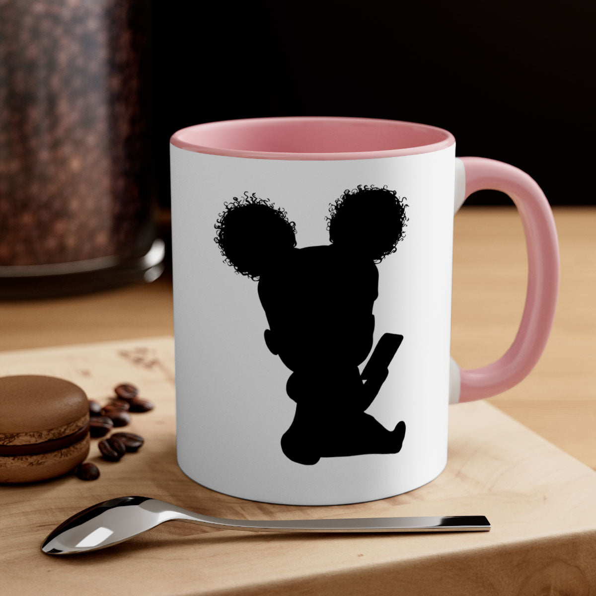 Black girl style 5# Mug featuring a glossy finish, colored handle, and interior, available in multiple colors and sizes.