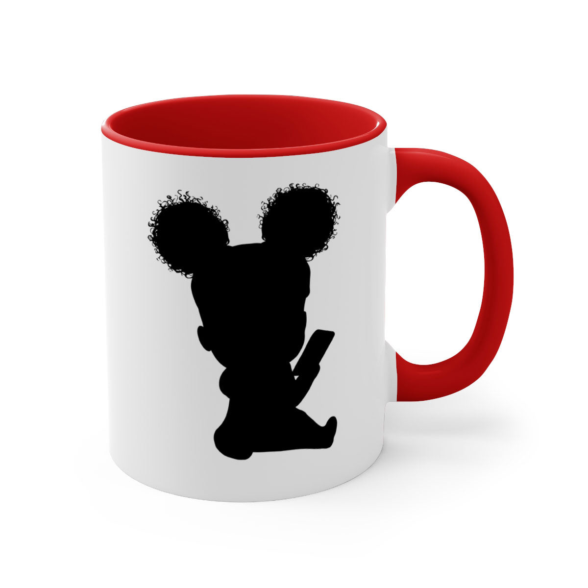 Black girl style 5# Mug featuring a glossy finish, colored handle, and interior, available in multiple colors and sizes.