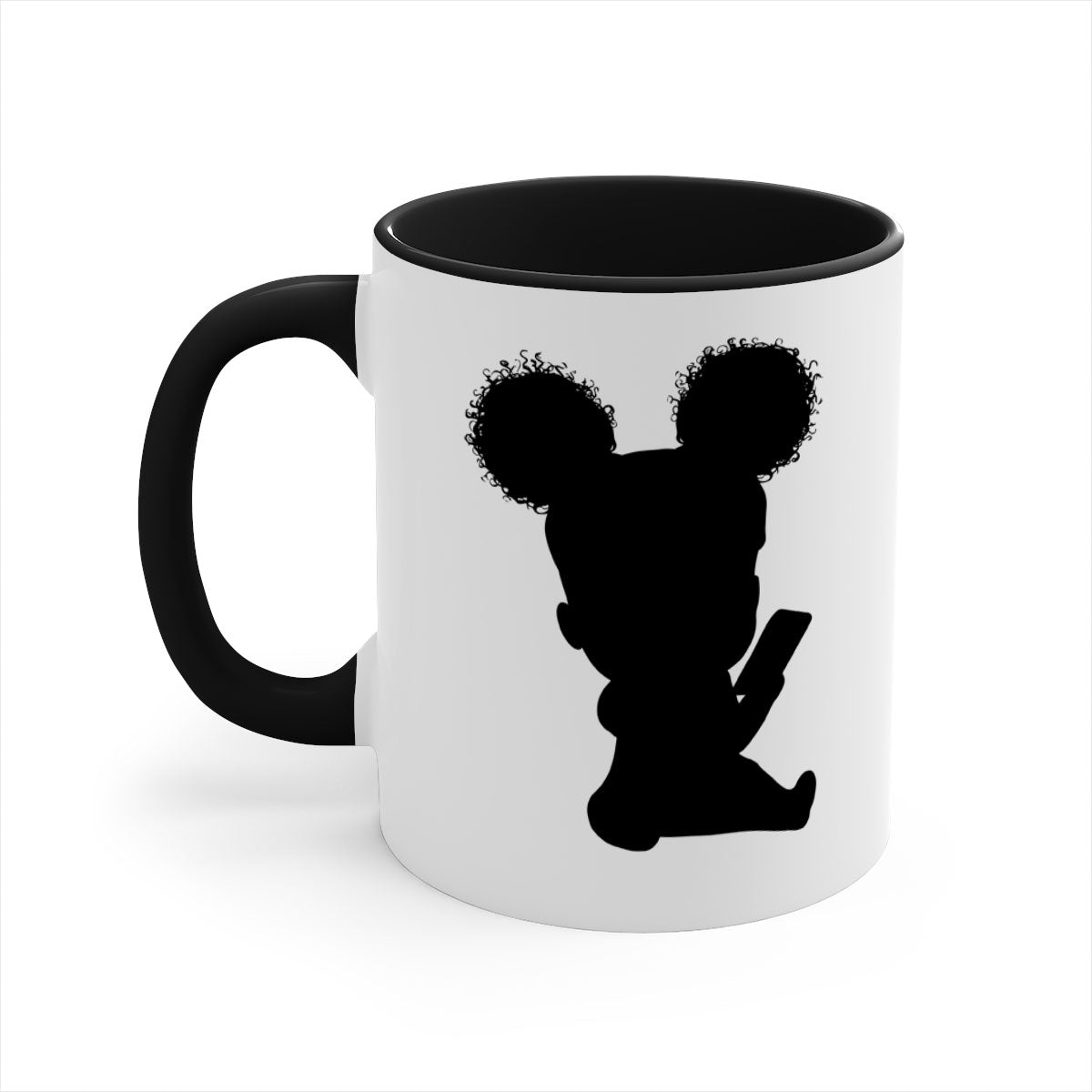 Black girl style 5# Mug featuring a glossy finish, colored handle, and interior, available in multiple colors and sizes.