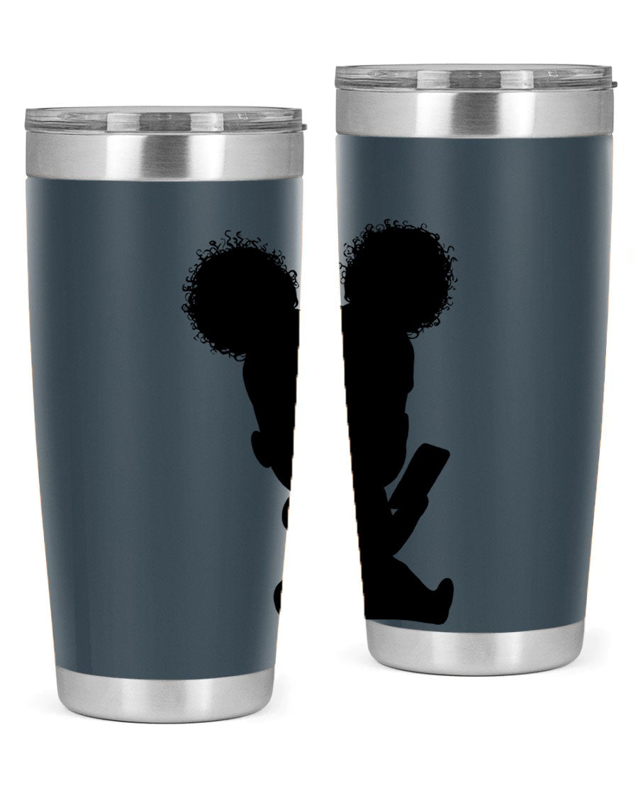 Black Girl Style 20oz Tumbler featuring double wall vacuum stainless steel with a stylish design, perfect for hot and cold beverages.