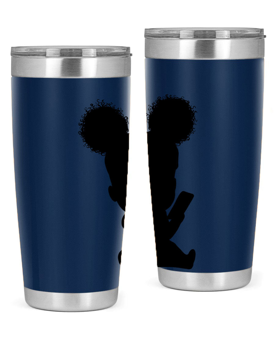 Black Girl Style 20oz Tumbler featuring double wall vacuum stainless steel with a stylish design, perfect for hot and cold beverages.