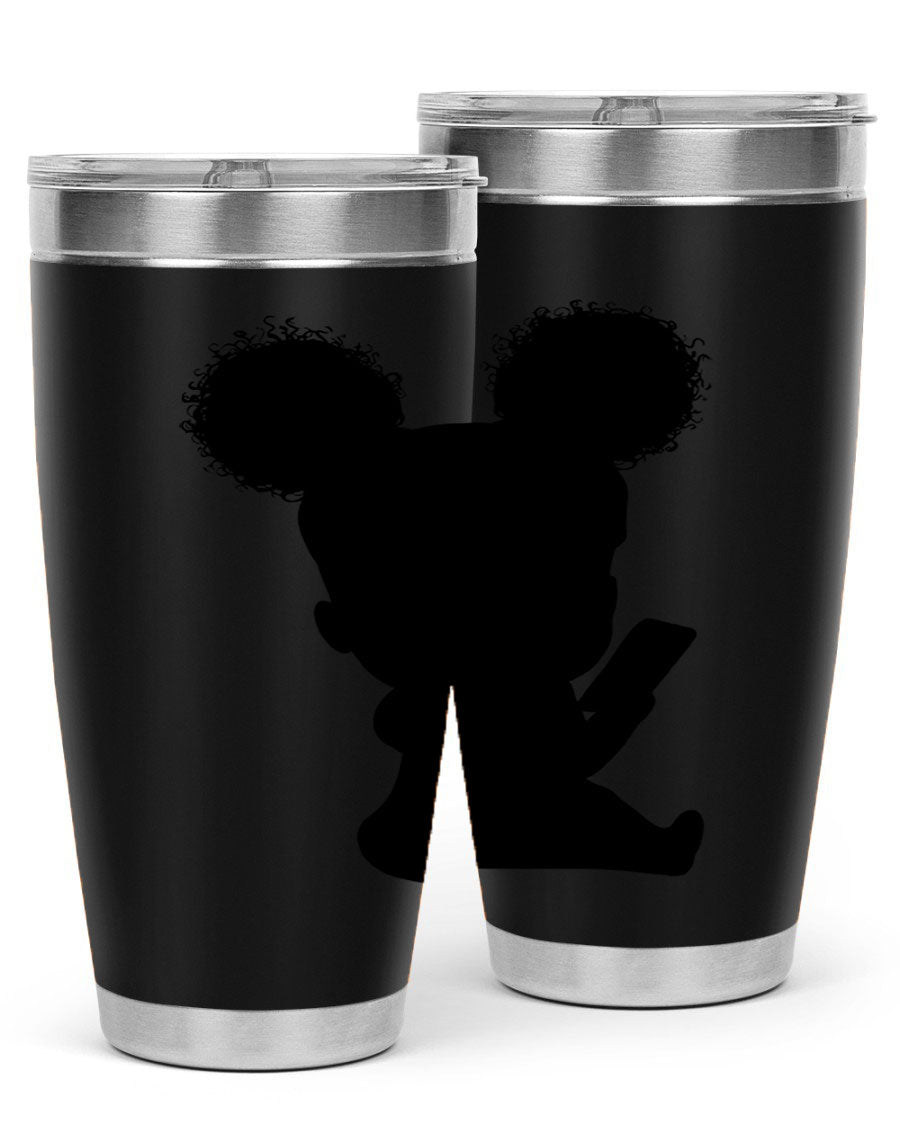 Black Girl Style 20oz Tumbler featuring double wall vacuum stainless steel with a stylish design, perfect for hot and cold beverages.