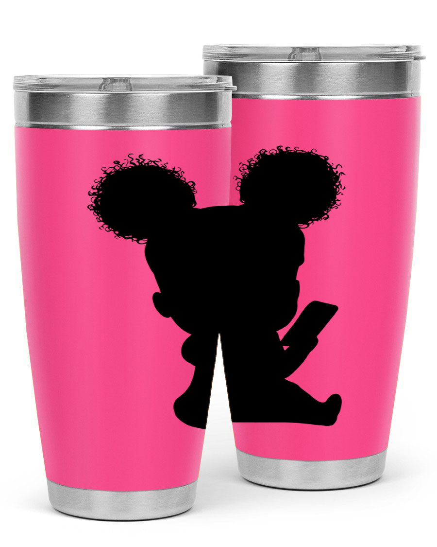 Black Girl Style 20oz Tumbler featuring double wall vacuum stainless steel with a stylish design, perfect for hot and cold beverages.