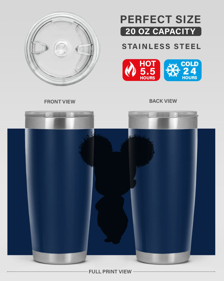 Black Girl Style 20oz Tumbler featuring double wall vacuum stainless steel with a stylish design, perfect for hot and cold beverages.