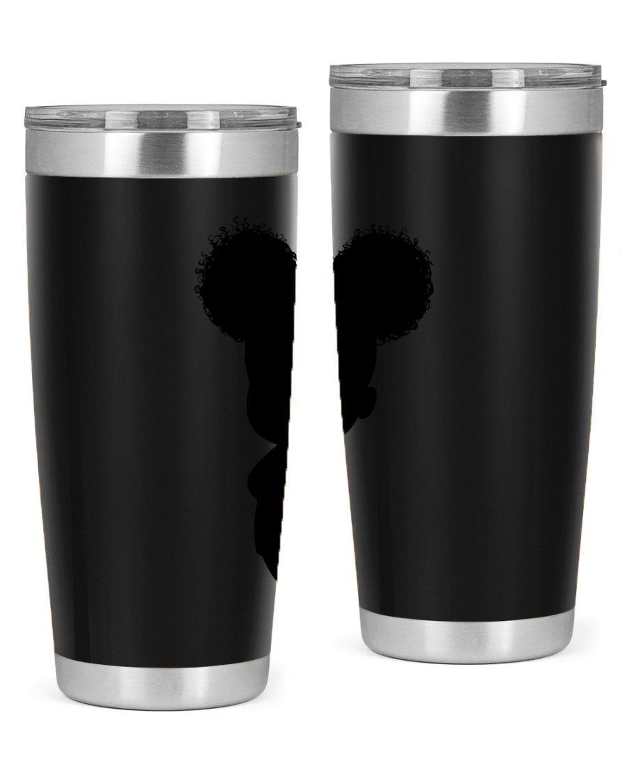 Black Girl Style 20oz Tumbler featuring double wall vacuum stainless steel with a stylish design, perfect for hot and cold beverages.