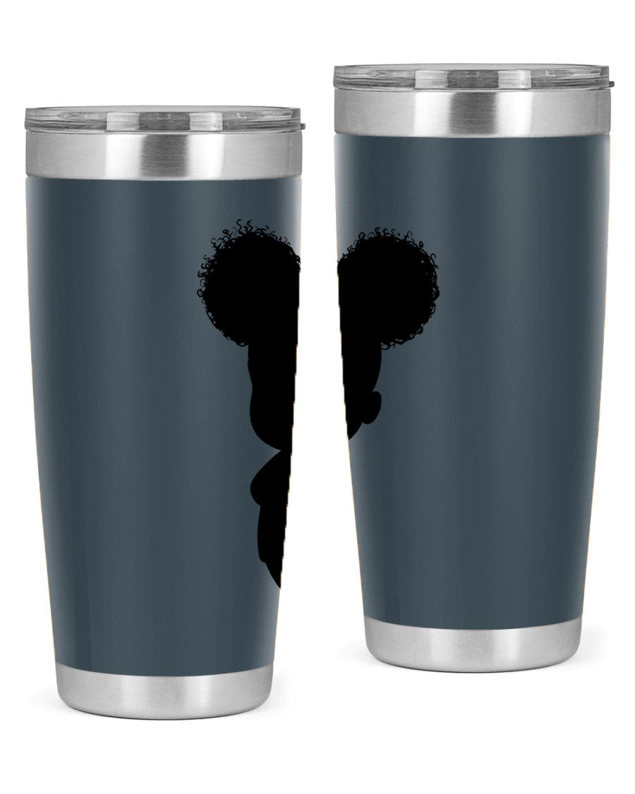 Black Girl Style 20oz Tumbler featuring double wall vacuum stainless steel with a stylish design, perfect for hot and cold beverages.