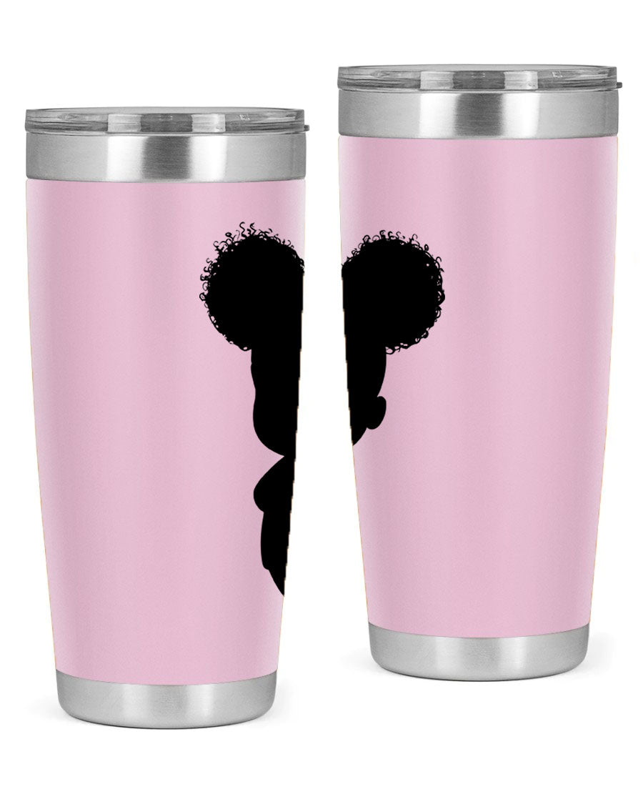 Black Girl Style 20oz Tumbler featuring double wall vacuum stainless steel with a stylish design, perfect for hot and cold beverages.