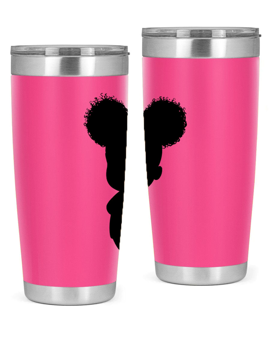 Black Girl Style 20oz Tumbler featuring double wall vacuum stainless steel with a stylish design, perfect for hot and cold beverages.