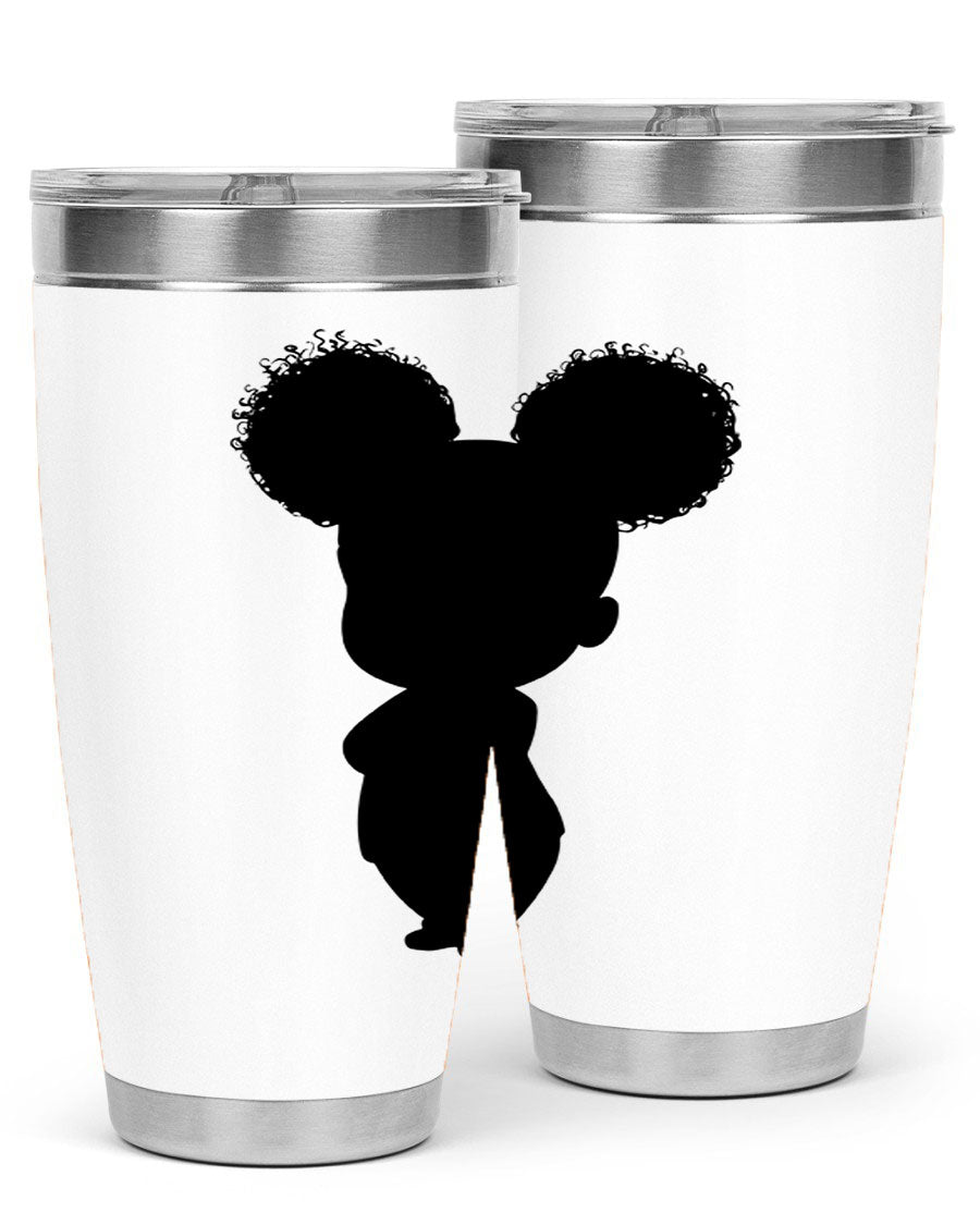 Black Girl Style 20oz Tumbler featuring double wall vacuum stainless steel with a stylish design, perfect for hot and cold beverages.