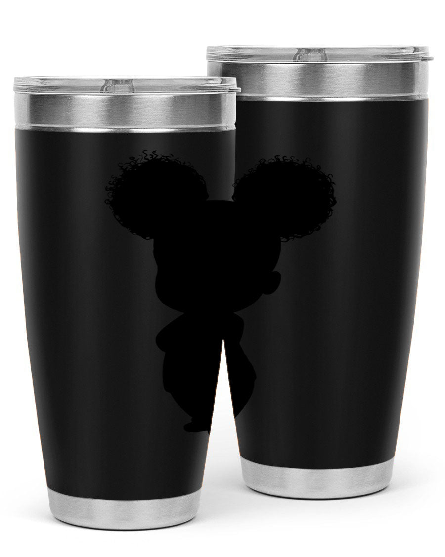 Black Girl Style 20oz Tumbler featuring double wall vacuum stainless steel with a stylish design, perfect for hot and cold beverages.