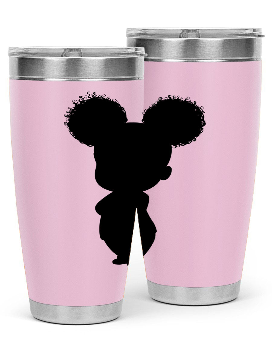 Black Girl Style 20oz Tumbler featuring double wall vacuum stainless steel with a stylish design, perfect for hot and cold beverages.