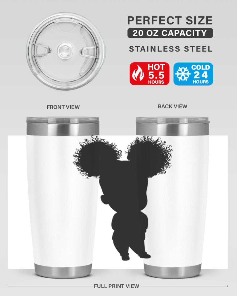 Black Girl Style 20oz Tumbler featuring double wall vacuum insulation, vibrant design, and a press-in lid, perfect for hot and cold beverages.