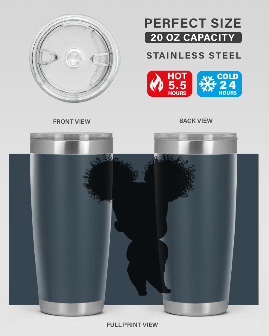 Black Girl Style 20oz Tumbler featuring double wall vacuum insulation, vibrant design, and a press-in lid, perfect for hot and cold beverages.