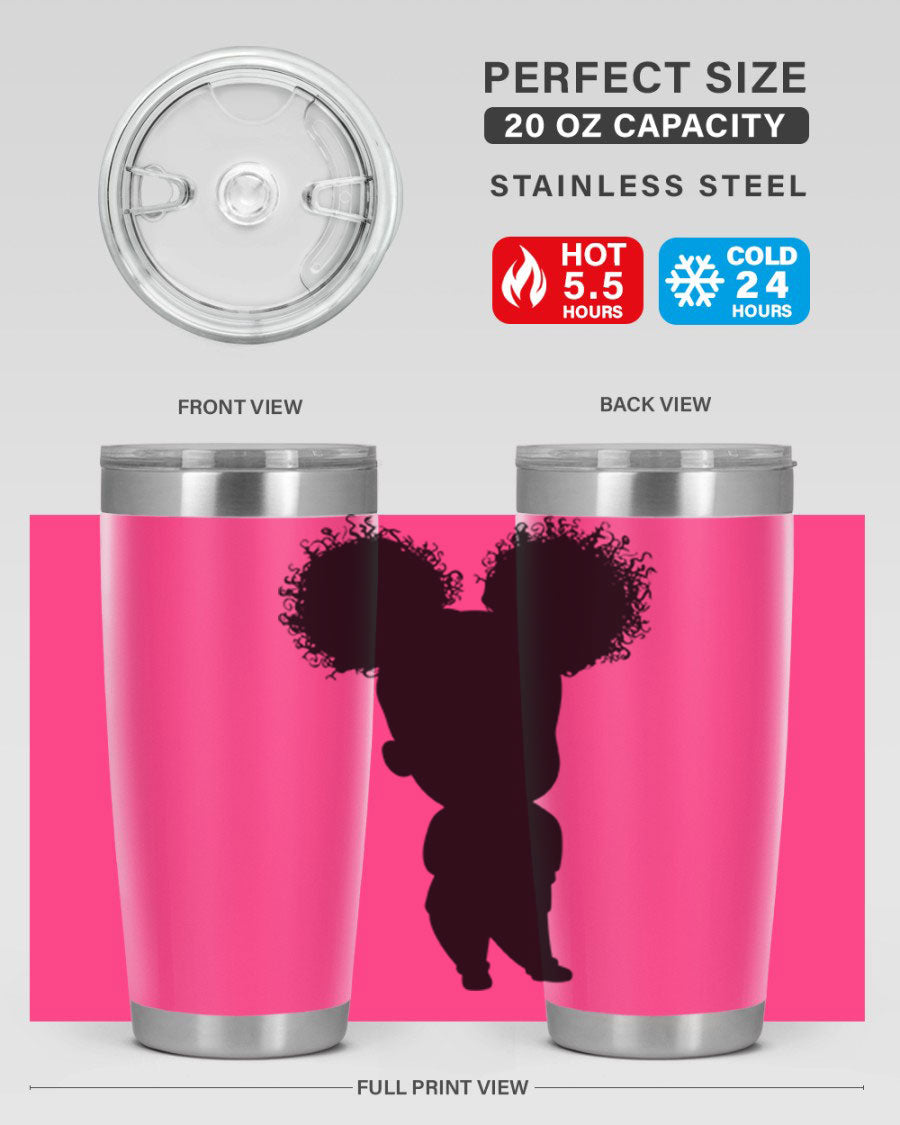 Black Girl Style 20oz Tumbler featuring double wall vacuum insulation, vibrant design, and a press-in lid, perfect for hot and cold beverages.