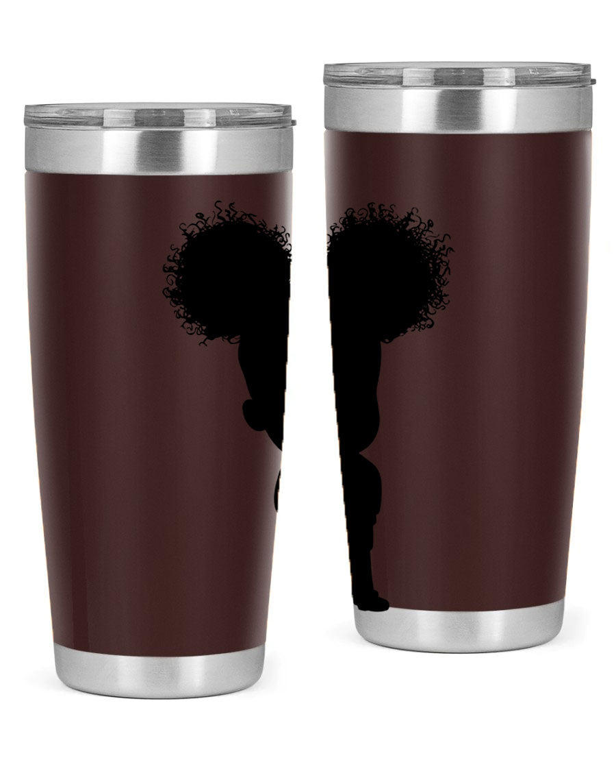 Black Girl Style 20oz Tumbler featuring double wall vacuum insulation, vibrant design, and a press-in lid, perfect for hot and cold beverages.