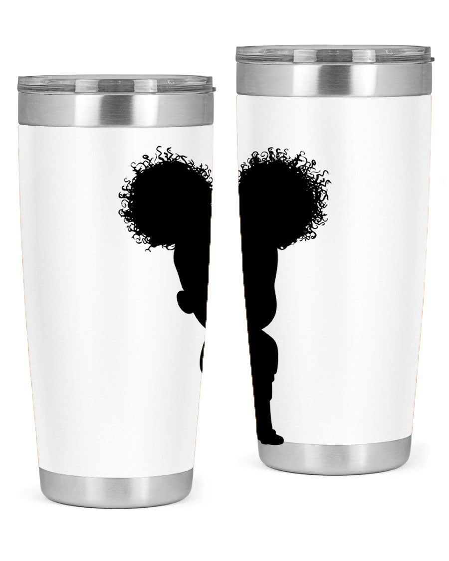 Black Girl Style 20oz Tumbler featuring double wall vacuum insulation, vibrant design, and a press-in lid, perfect for hot and cold beverages.