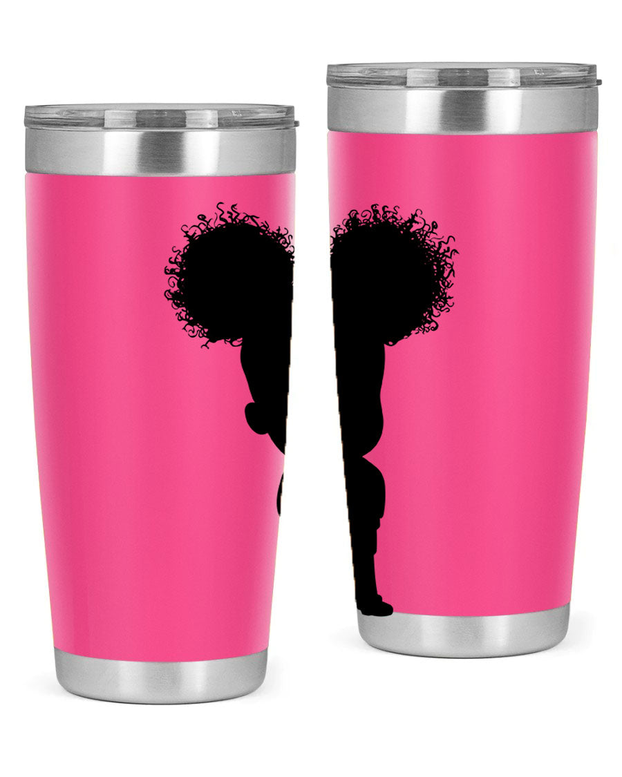 Black Girl Style 20oz Tumbler featuring double wall vacuum insulation, vibrant design, and a press-in lid, perfect for hot and cold beverages.