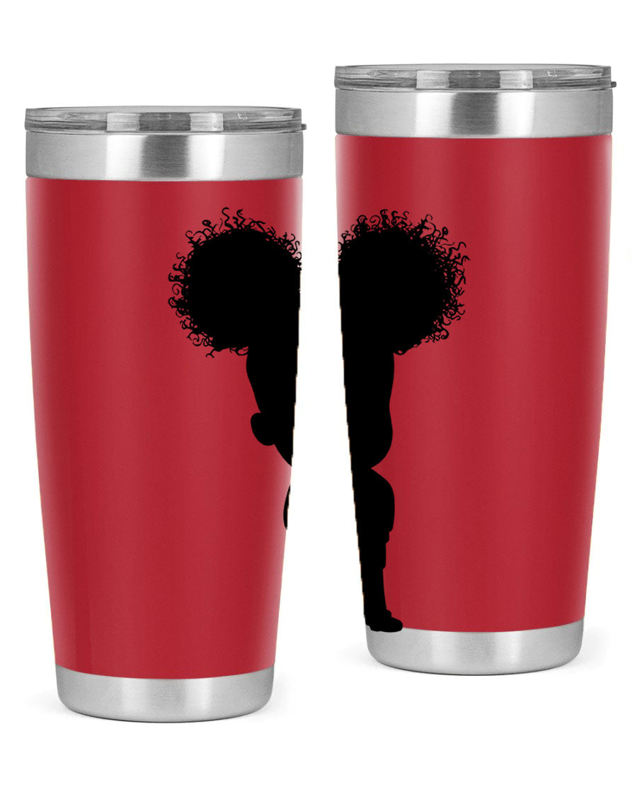 Black Girl Style 20oz Tumbler featuring double wall vacuum insulation, vibrant design, and a press-in lid, perfect for hot and cold beverages.