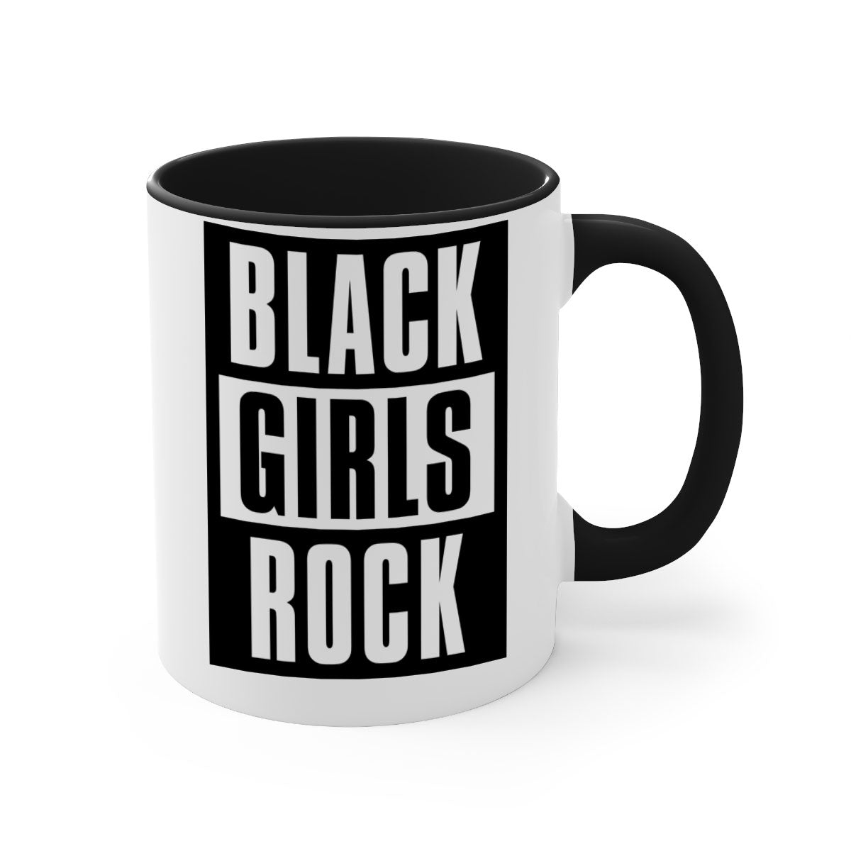 Black Girls Rock 201# Mug featuring a glossy finish with a colored handle and interior, available in multiple colors.