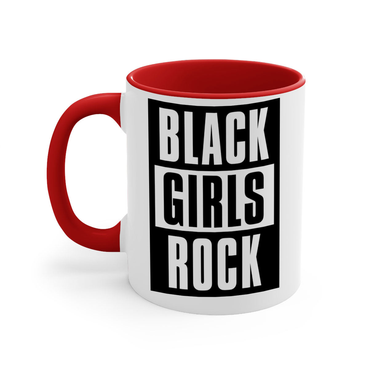 Black Girls Rock 201# Mug featuring a glossy finish with a colored handle and interior, available in multiple colors.