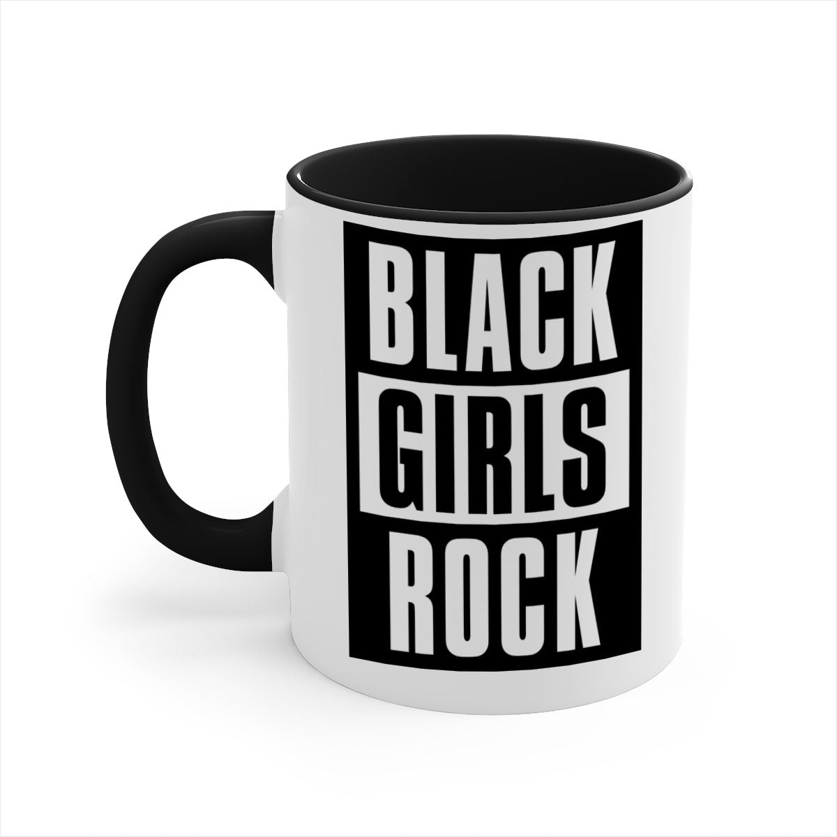 Black Girls Rock 201# Mug featuring a glossy finish with a colored handle and interior, available in multiple colors.