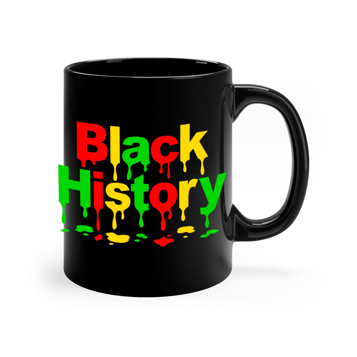 Black History Drip 241# Mug with colorful handle and interior, showcasing a glossy finish and C-shaped handle design.