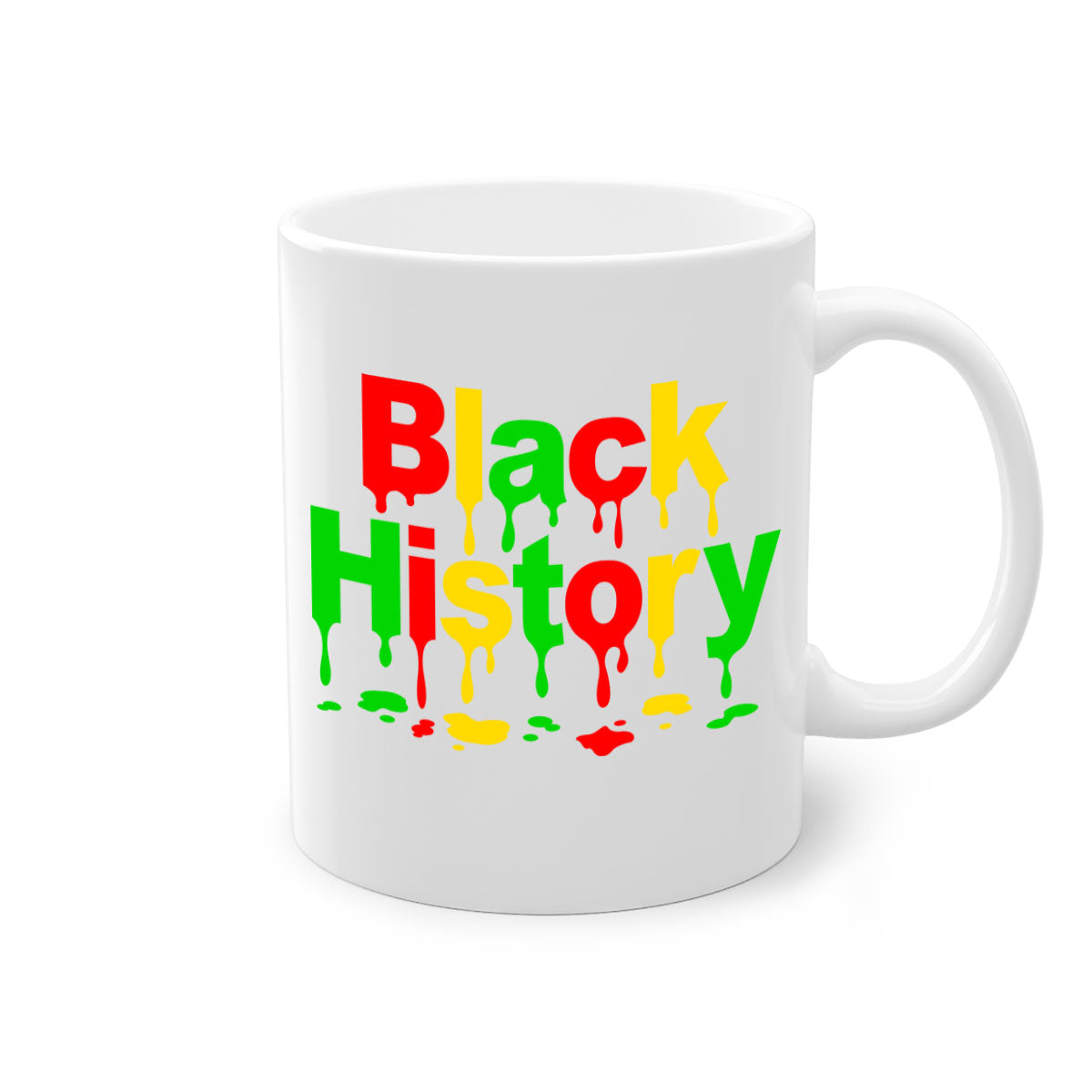 Black History Drip 241# Mug with colorful handle and interior, showcasing a glossy finish and C-shaped handle design.