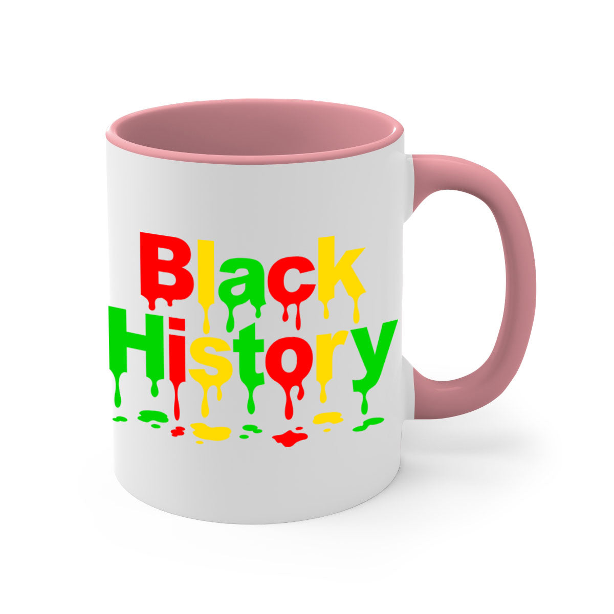 Black History Drip 241# Mug with colorful handle and interior, showcasing a glossy finish and C-shaped handle design.