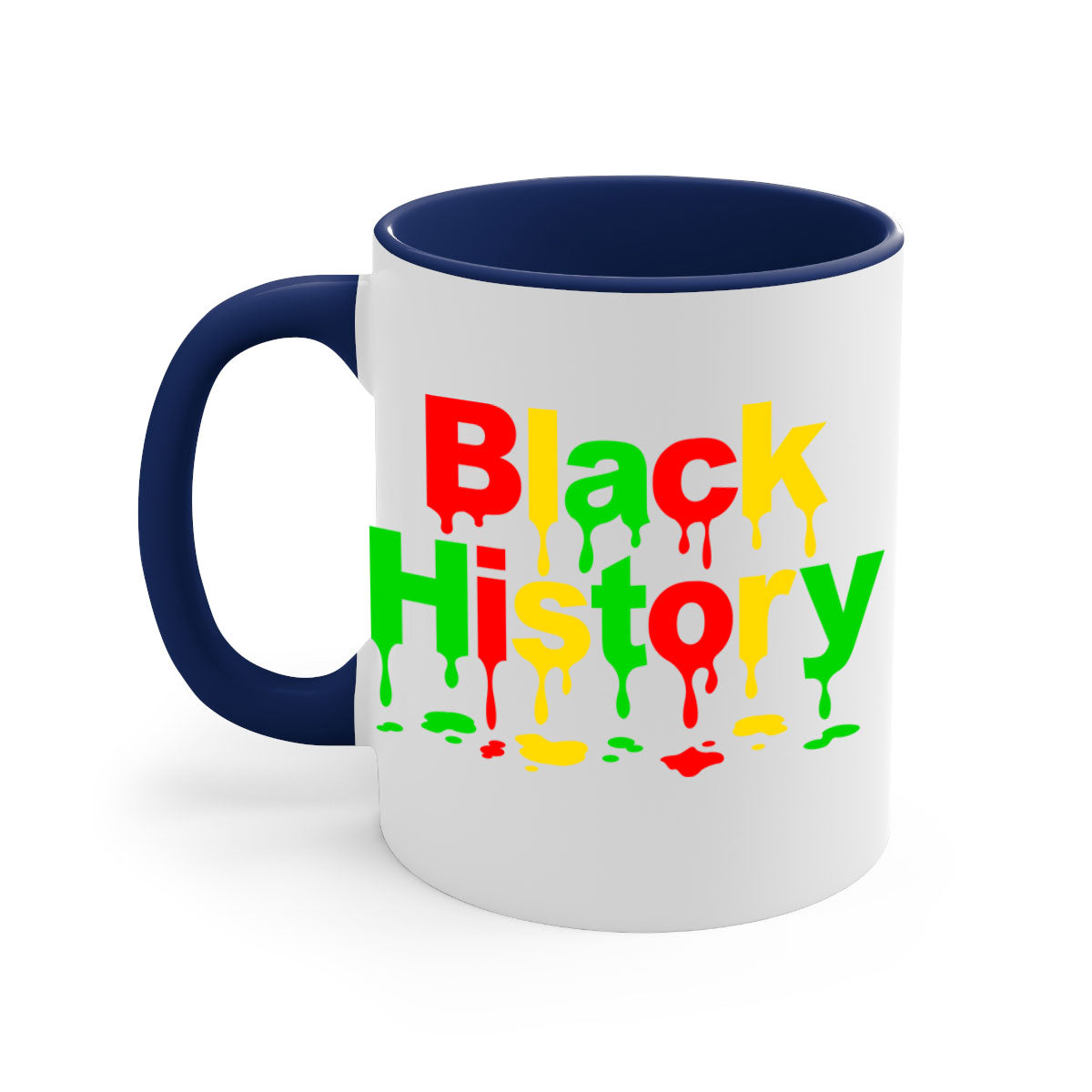 Black History Drip 241# Mug with colorful handle and interior, showcasing a glossy finish and C-shaped handle design.