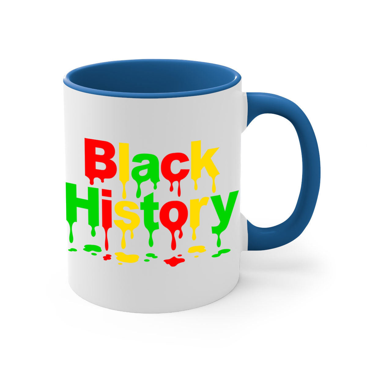 Black History Drip 241# Mug with colorful handle and interior, showcasing a glossy finish and C-shaped handle design.