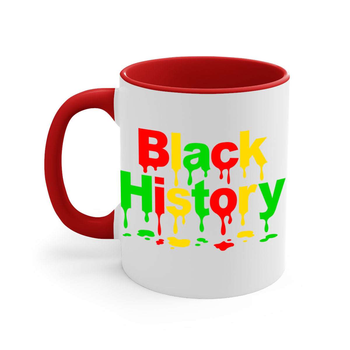 Black History Drip 241# Mug with colorful handle and interior, showcasing a glossy finish and C-shaped handle design.