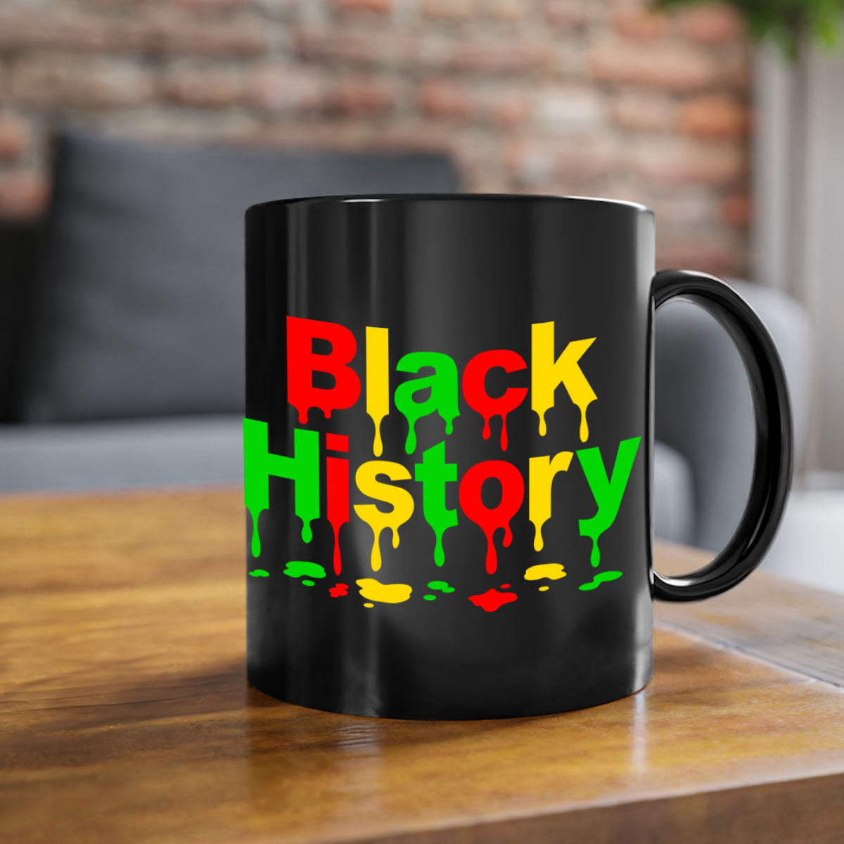 Black History Drip 241# Mug with colorful handle and interior, showcasing a glossy finish and C-shaped handle design.