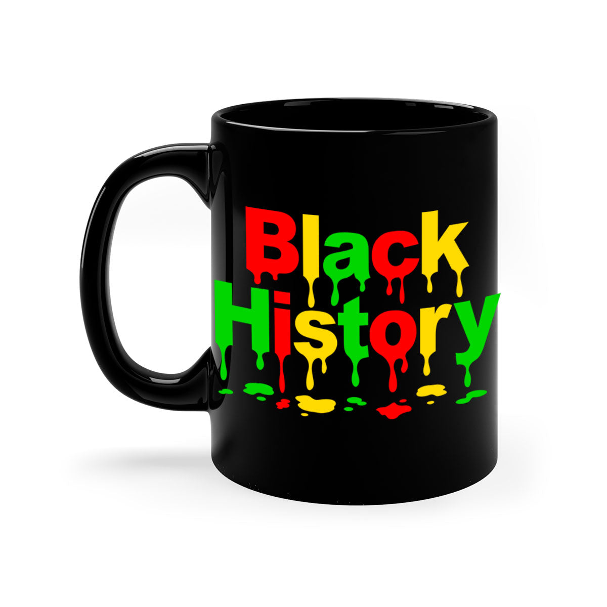 Black History Drip 241# Mug with colorful handle and interior, showcasing a glossy finish and C-shaped handle design.