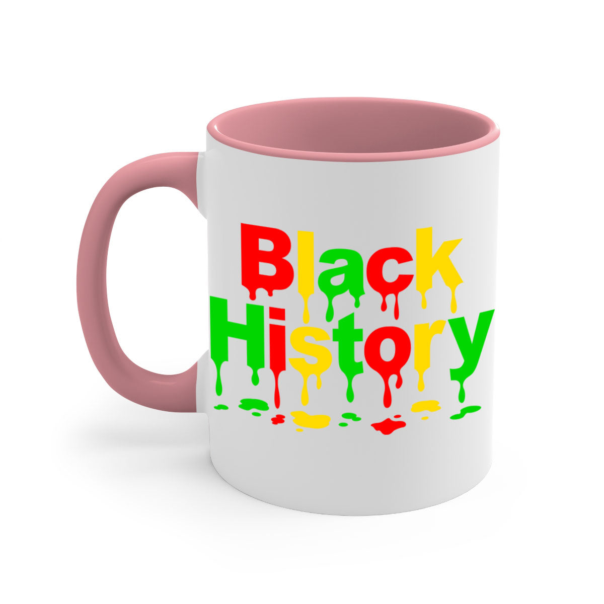 Black History Drip 241# Mug with colorful handle and interior, showcasing a glossy finish and C-shaped handle design.