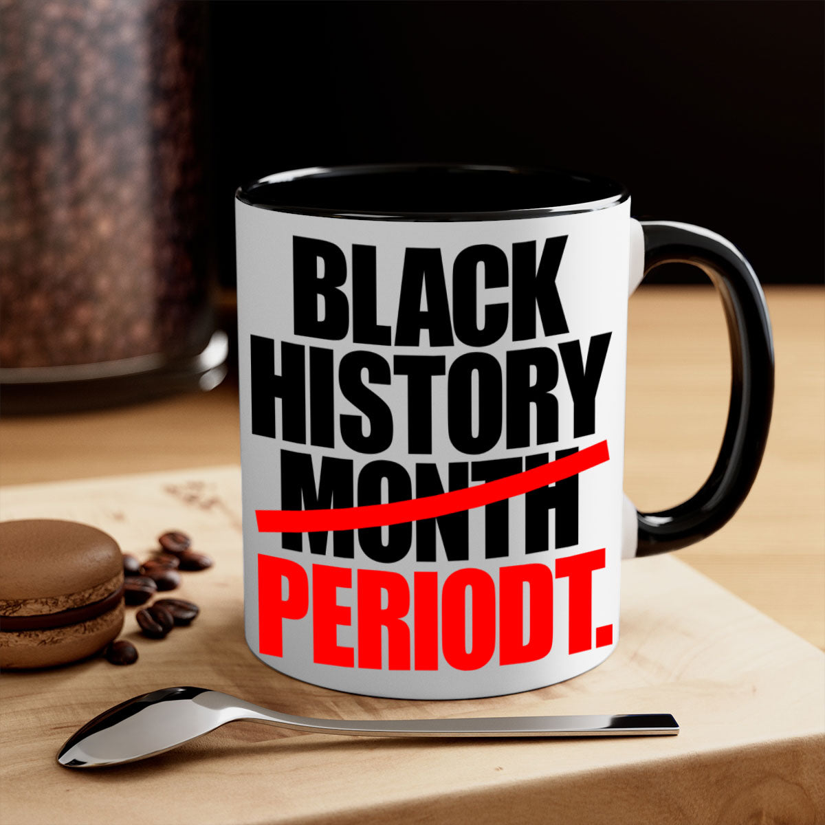 Black History Month Periodt 238# Mug featuring a glossy finish, colorful handle, and interior, available in multiple sizes.