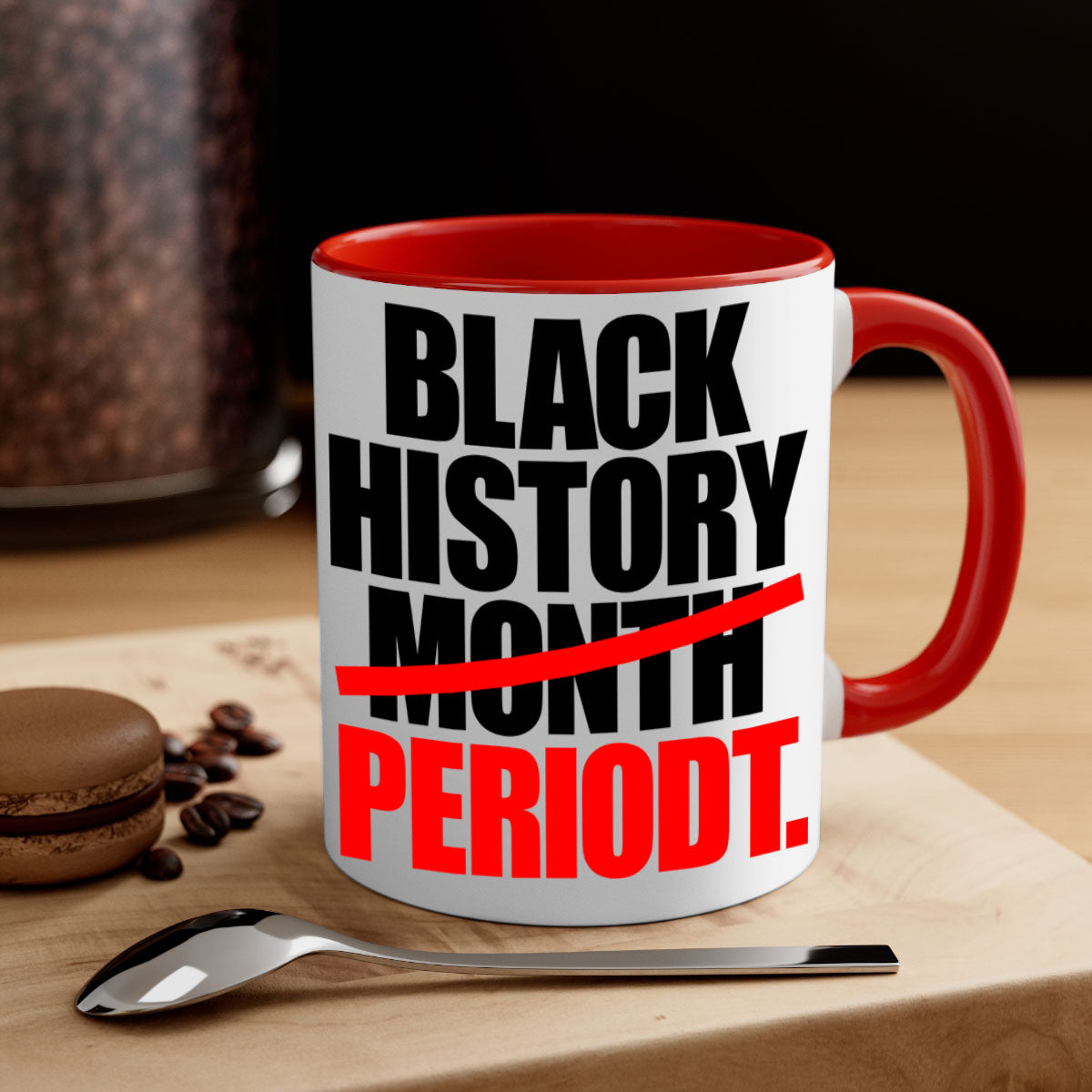 Black History Month Periodt 238# Mug featuring a glossy finish, colorful handle, and interior, available in multiple sizes.