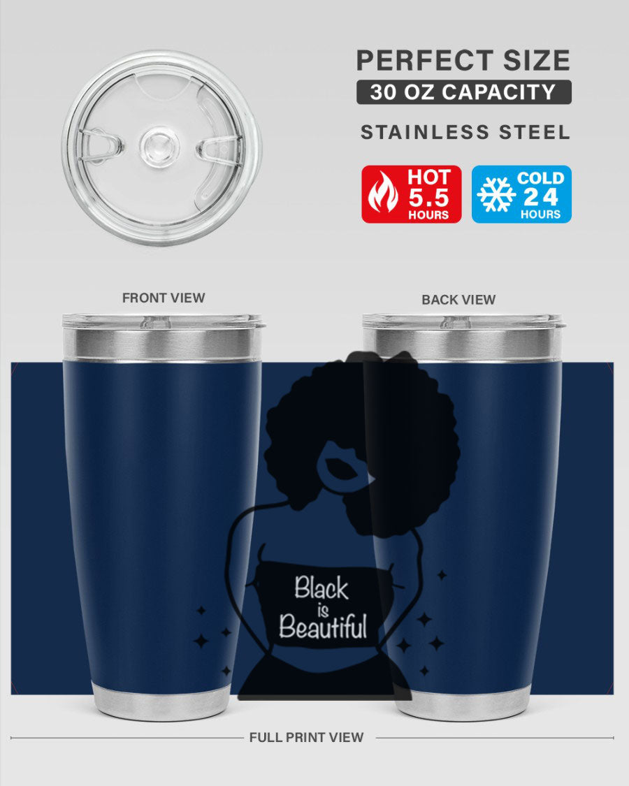 Black is Beautiful 11# Tumbler, 20oz double wall vacuum stainless steel with copper lining, featuring a stylish design and drink-thru lid.