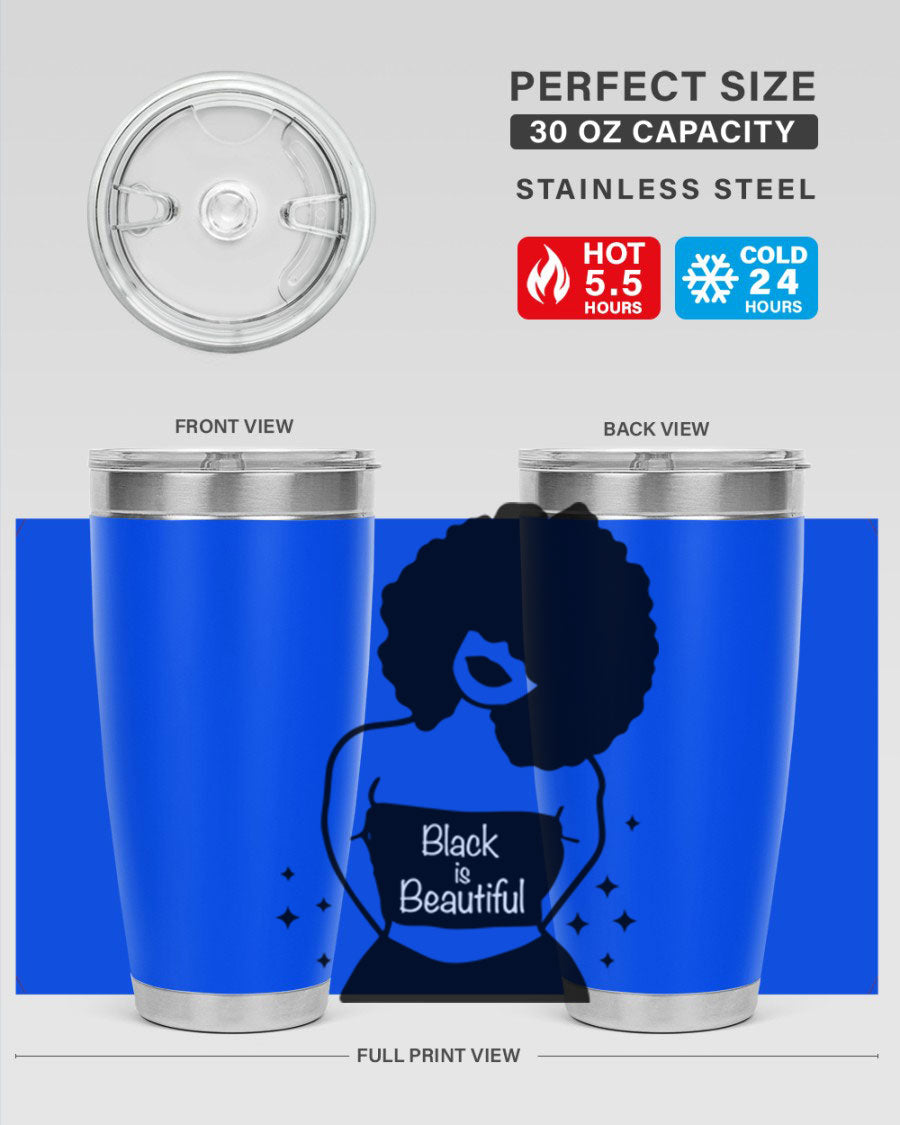 Black is Beautiful 11# Tumbler, 20oz double wall vacuum stainless steel with copper lining, featuring a stylish design and drink-thru lid.