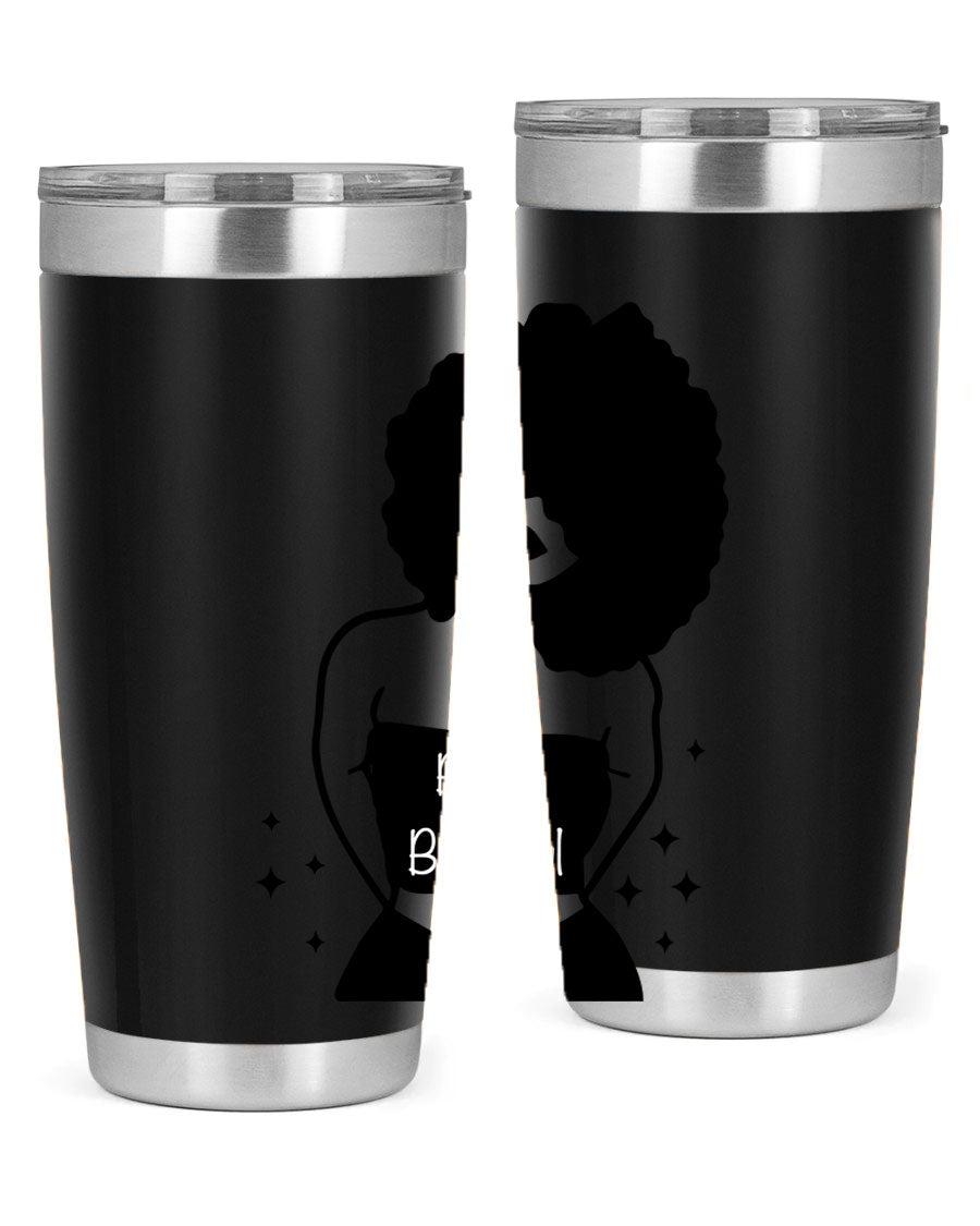 Black is Beautiful 11# Tumbler, 20oz double wall vacuum stainless steel with copper lining, featuring a stylish design and drink-thru lid.