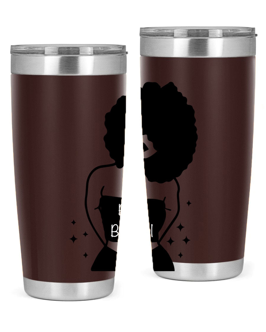 Black is Beautiful 11# Tumbler, 20oz double wall vacuum stainless steel with copper lining, featuring a stylish design and drink-thru lid.