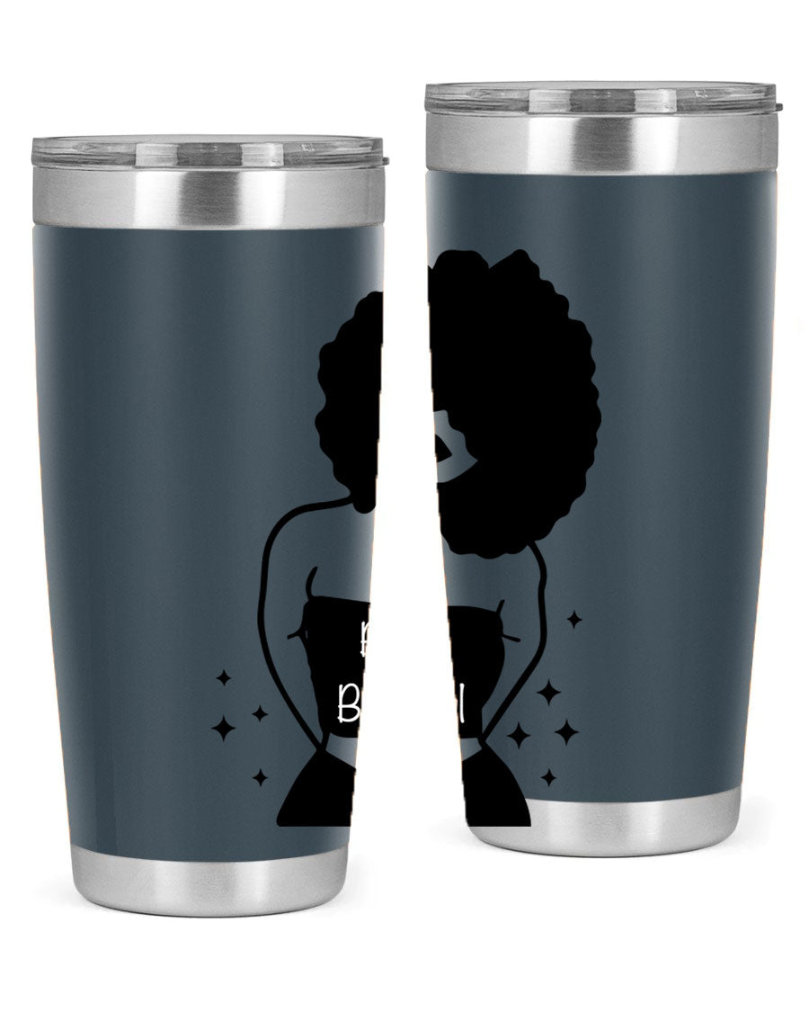 Black is Beautiful 11# Tumbler, 20oz double wall vacuum stainless steel with copper lining, featuring a stylish design and drink-thru lid.