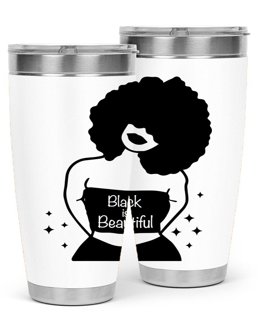 Black is Beautiful 11# Tumbler, 20oz double wall vacuum stainless steel with copper lining, featuring a stylish design and drink-thru lid.