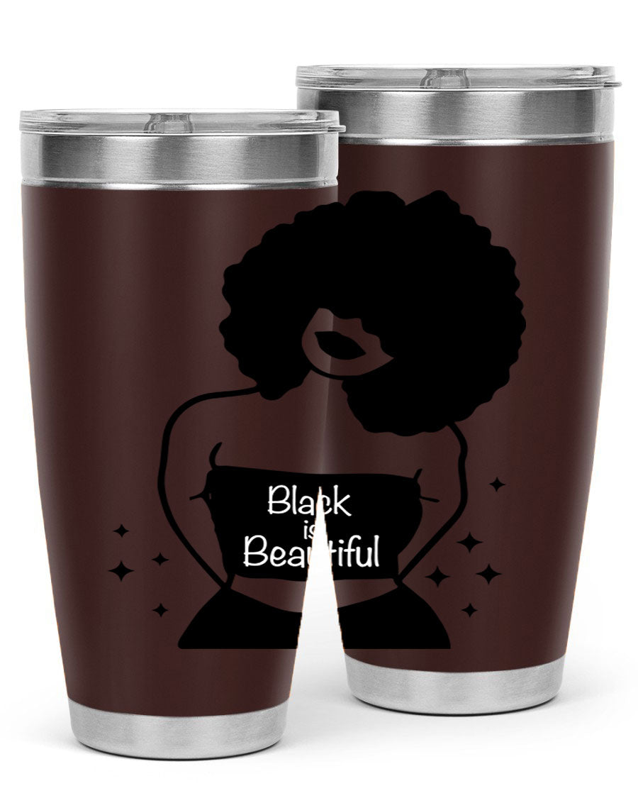 Black is Beautiful 11# Tumbler, 20oz double wall vacuum stainless steel with copper lining, featuring a stylish design and drink-thru lid.